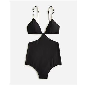 NWT J. Crew Ribbed cutout one piece swimsuit with pearls, Size 8